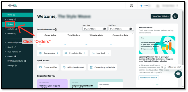 Navigate to Orders Section