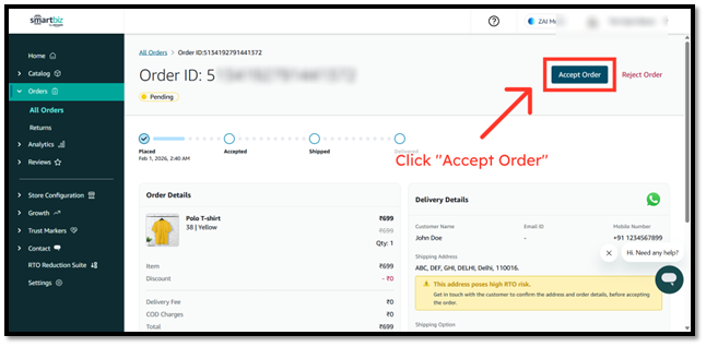 Accept the Order