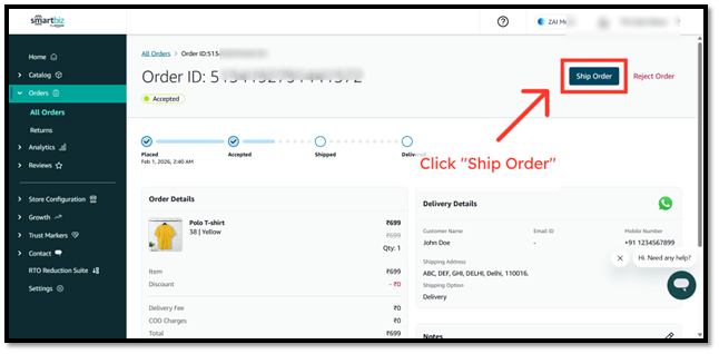 Initiate Shipping Process