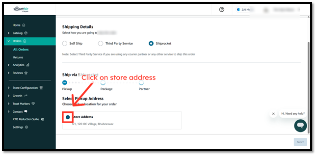 Select Pickup Address