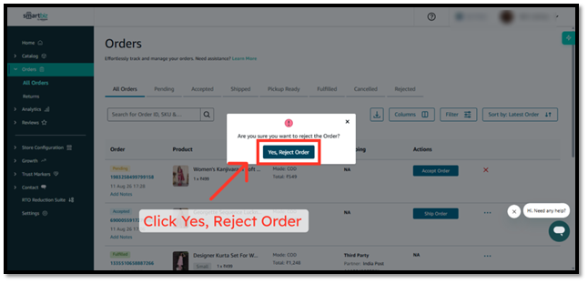 Confirm Order Rejection