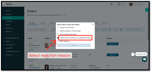 Select Rejection Reason