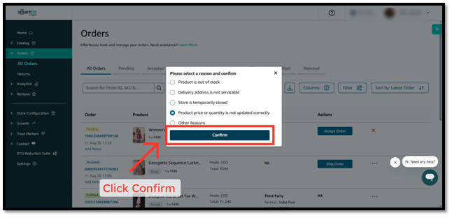 Confirm Rejection Submission